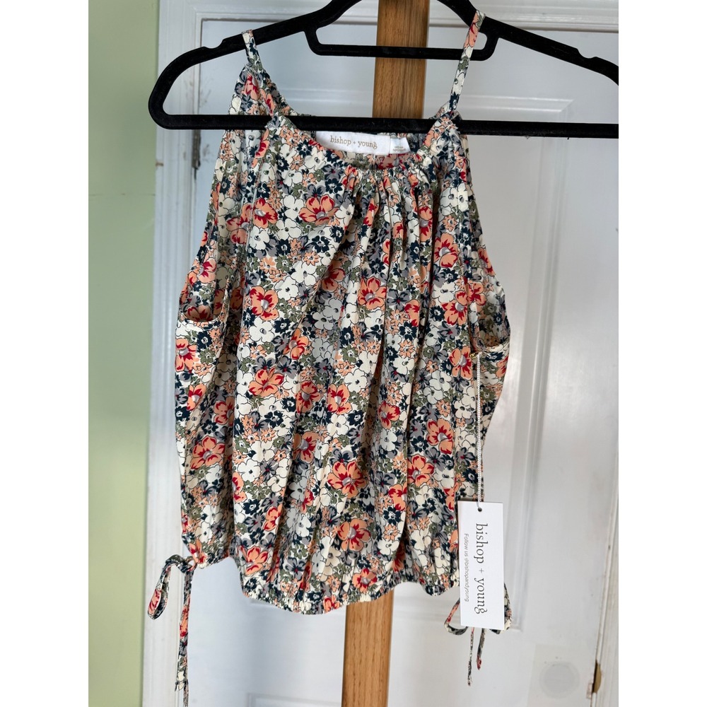 Bishop + Young Floral Halter Top Multi Color Bubble Hem Blouse Small NWT